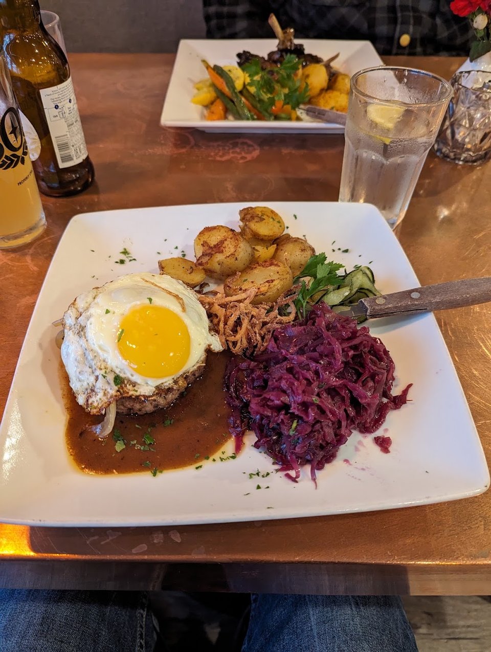Restaurant menu with lunch, dinner, and beverages.